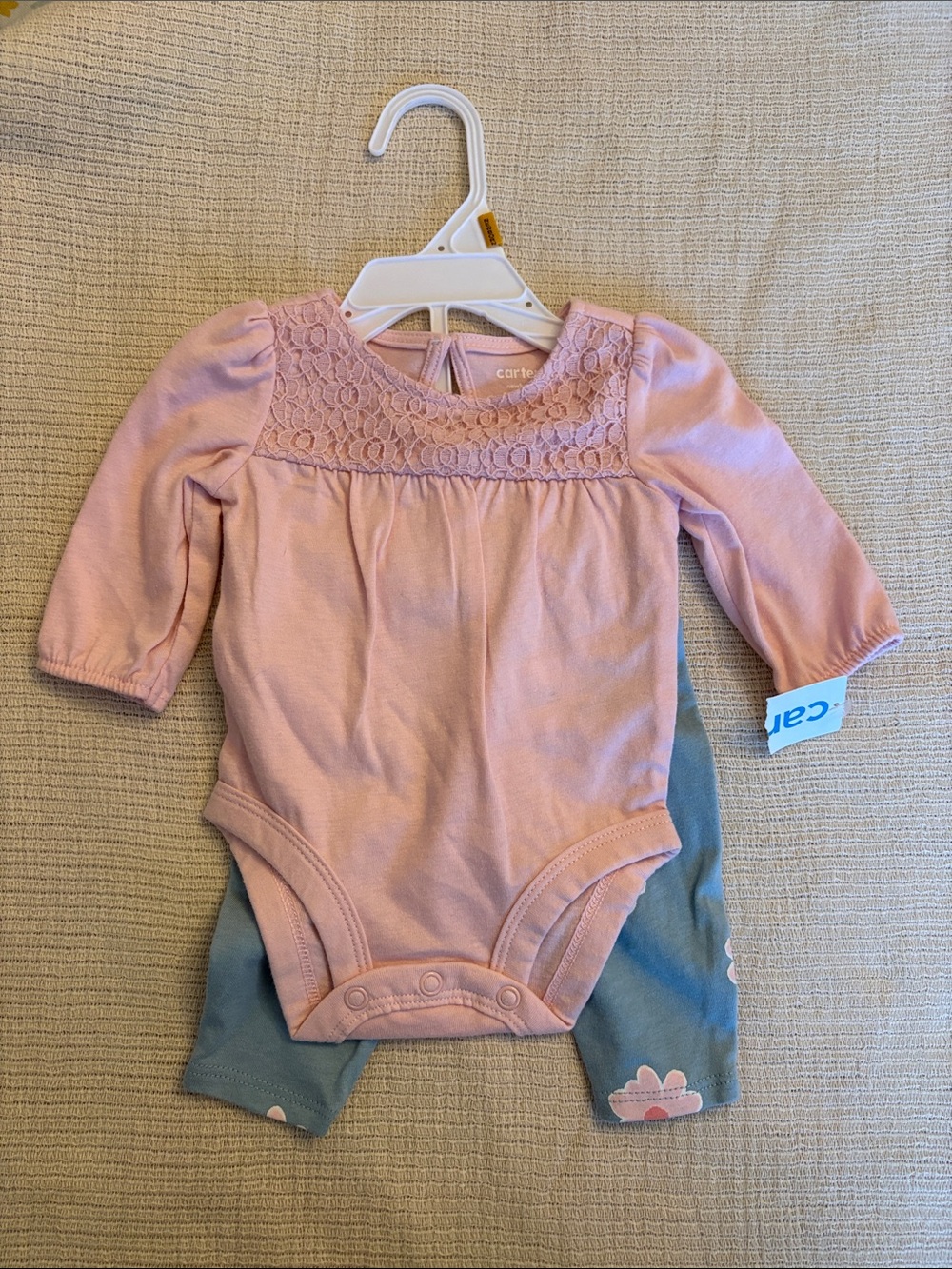 Carter's Girls Pink Lace Yoke Long Sleeve Baby Bodysuit